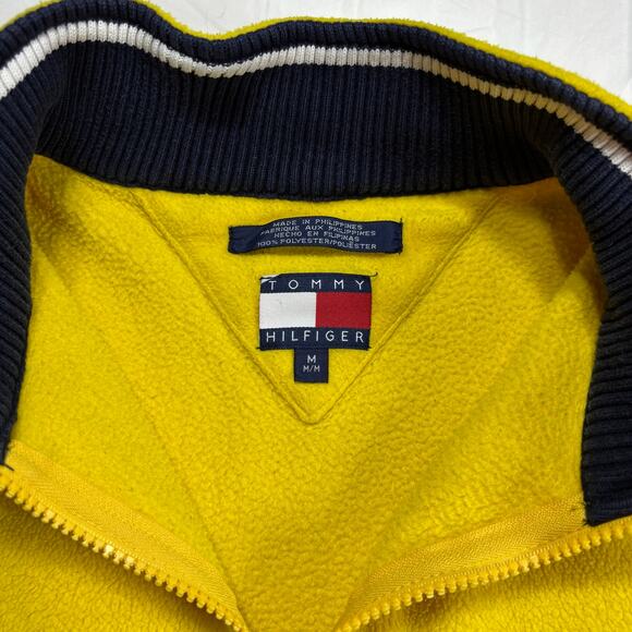 Vintage Tommy Hilfiger 1/4 Zip Men's Medium Yellow Fleece Pullover - Picture 5 of 6